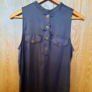 H&M womens black silky top with Brass buttons